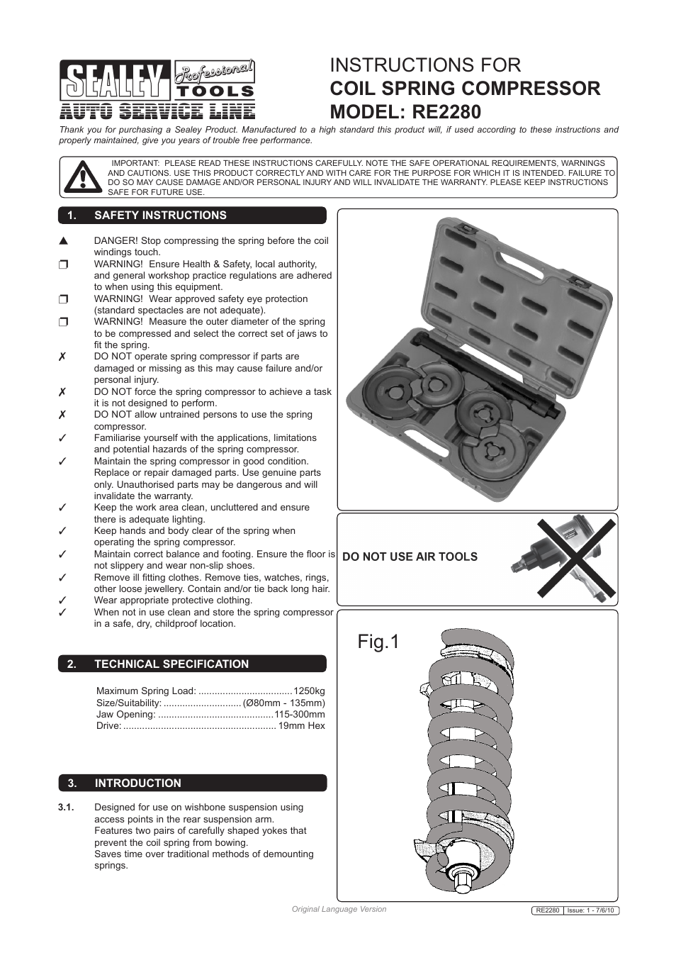 Sealey RE2280 User Manual | 2 pages