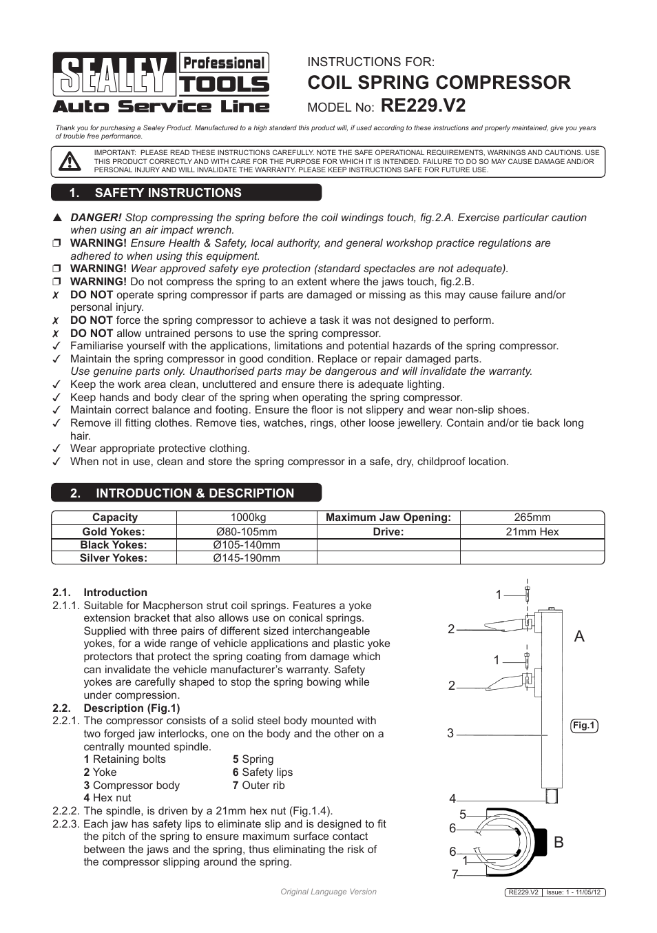 Sealey RE229 User Manual | 2 pages