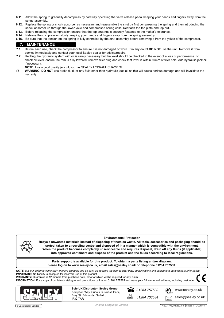 Maintenance | Sealey RE231 User Manual | Page 4 / 4