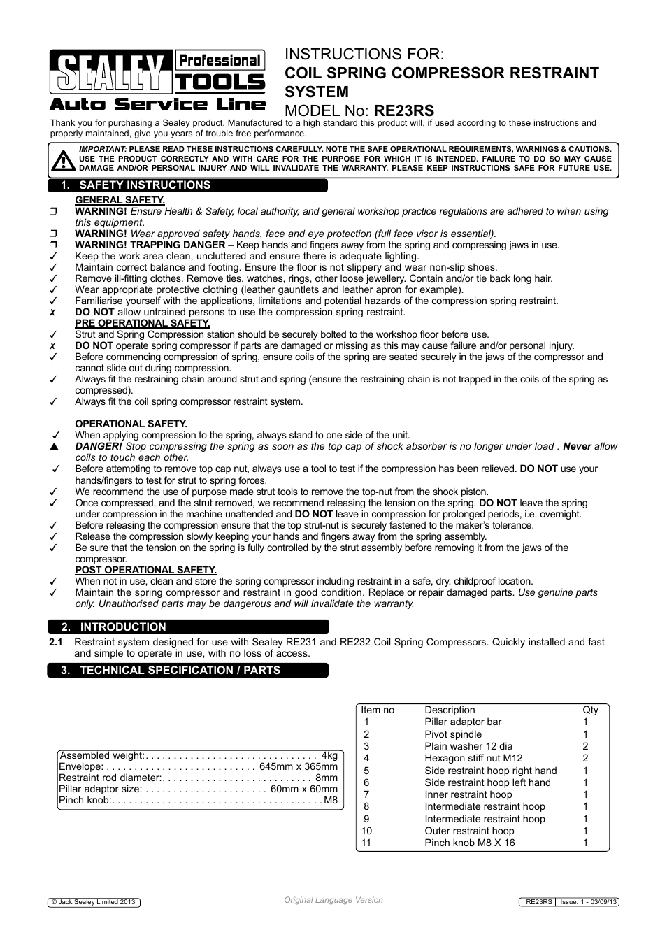 Sealey RE23RS User Manual | 3 pages