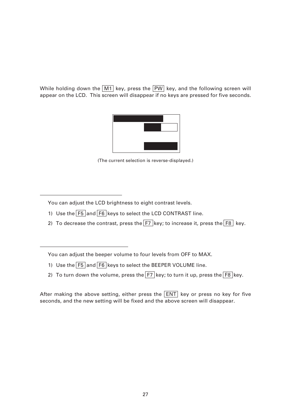 1 ] adjusting the lcd contrast & beeper volume, Adjusting the lcd contrast & beeper volume | Denso BHT-6000 User Manual | Page 42 / 178