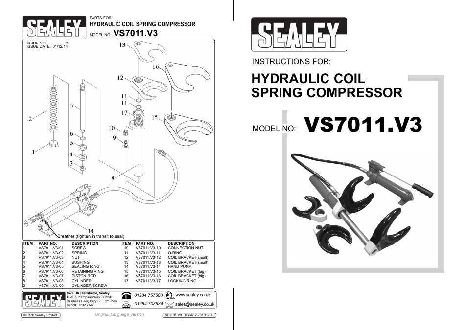 Sealey VS7011 User Manual | 2 pages