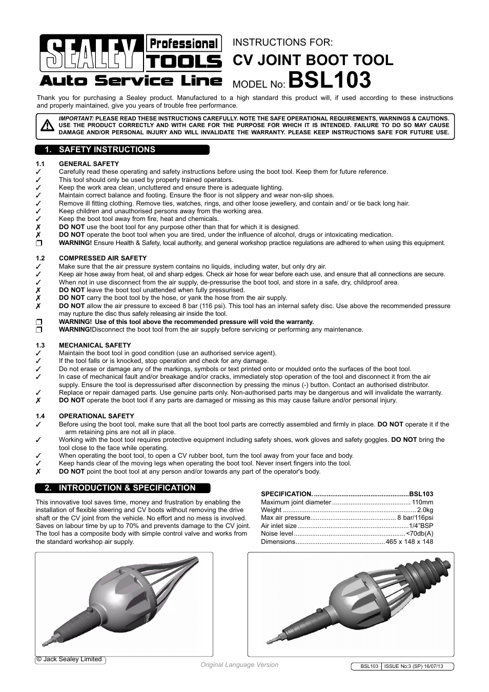 Sealey BSL103 User Manual | 2 pages