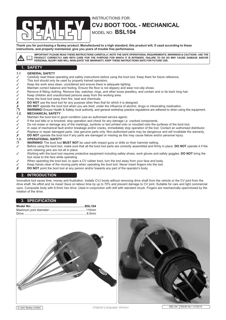 Sealey BSL104 User Manual | 2 pages