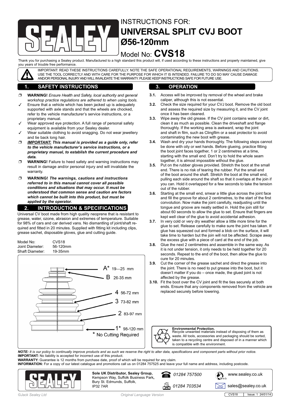 Sealey CVS18 User Manual | 1 page