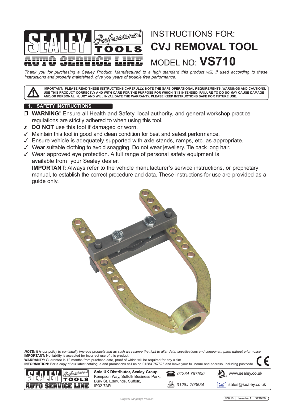 Sealey VS710 User Manual | 2 pages