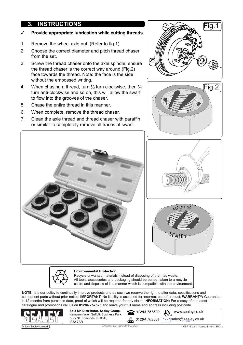 Fig.1 fig.2, Instructions | Sealey VS715 User Manual | Page 2 / 2