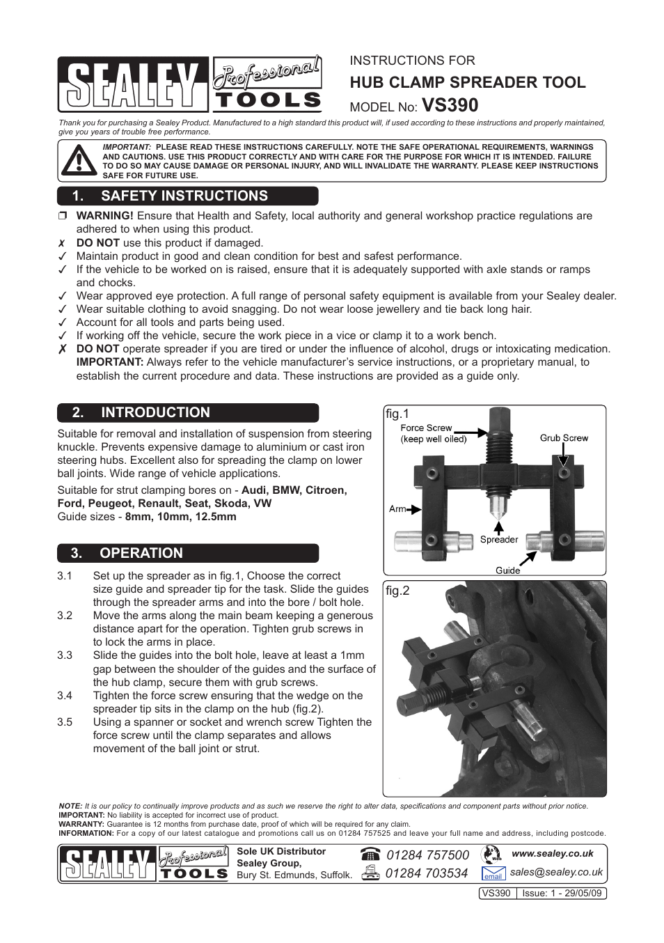 Sealey VS390 User Manual | 1 page