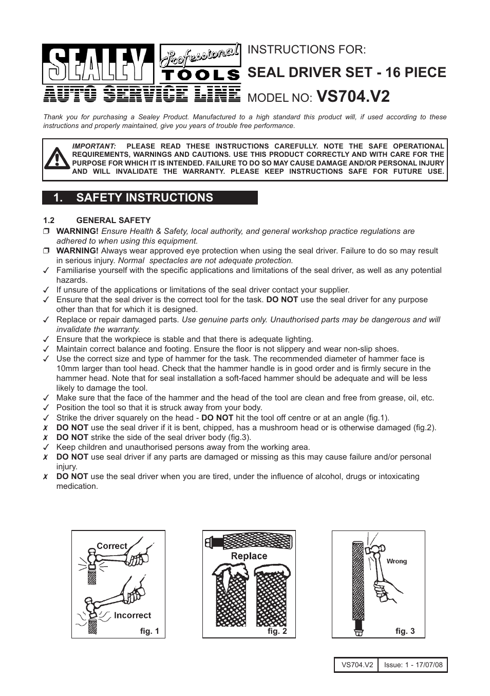 Sealey VS704 User Manual | 2 pages