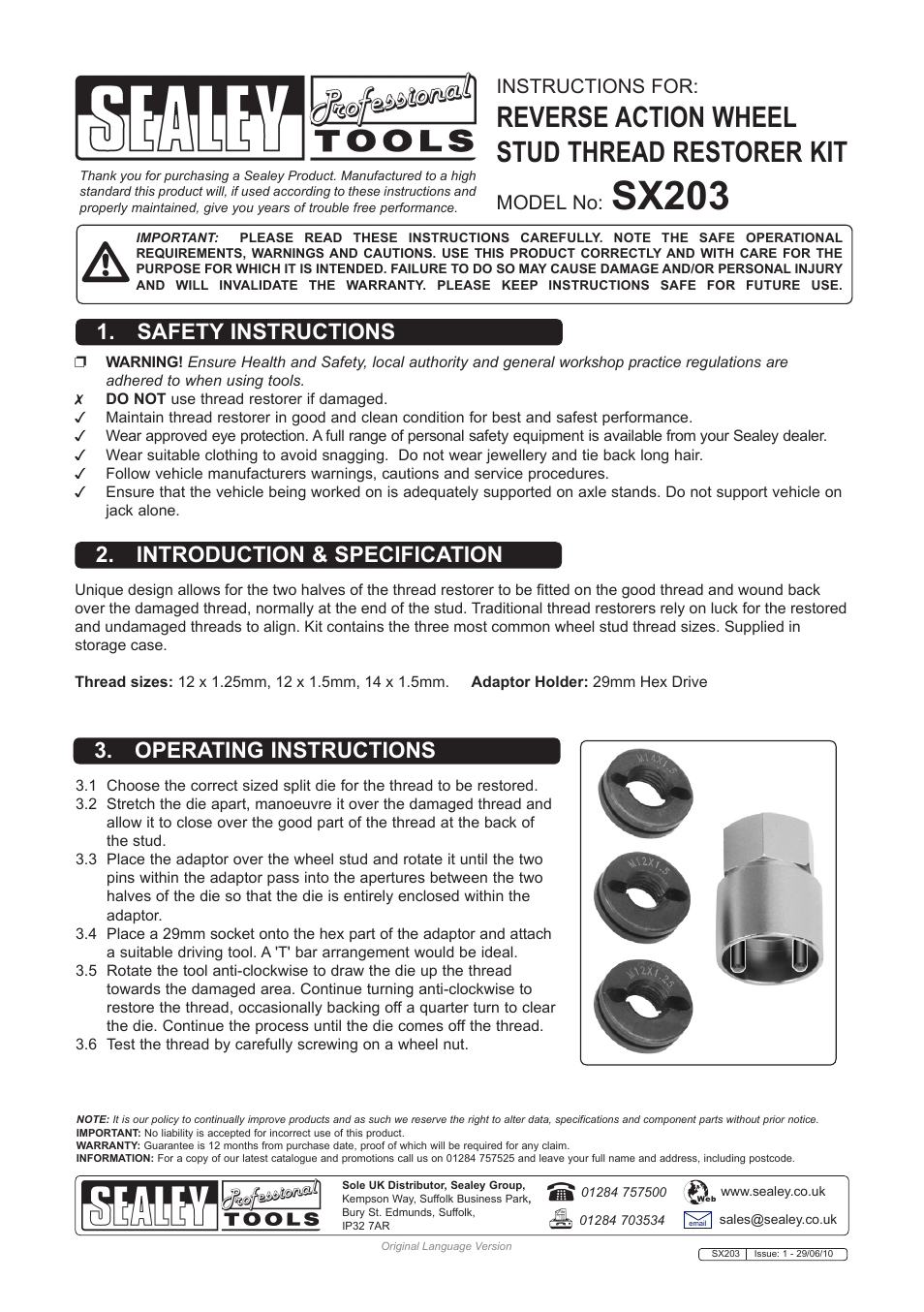 Sealey SX203 User Manual | 1 page