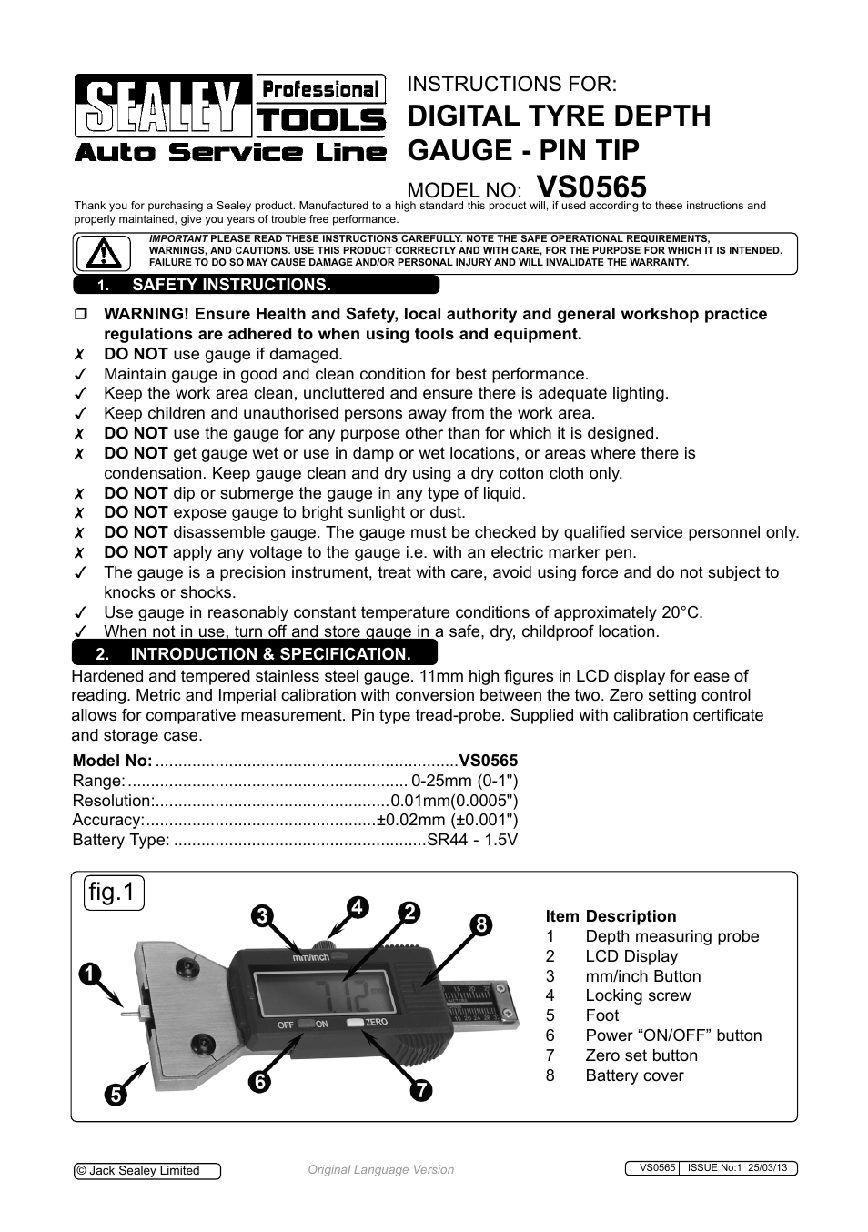 Sealey VS0565 User Manual | 2 pages