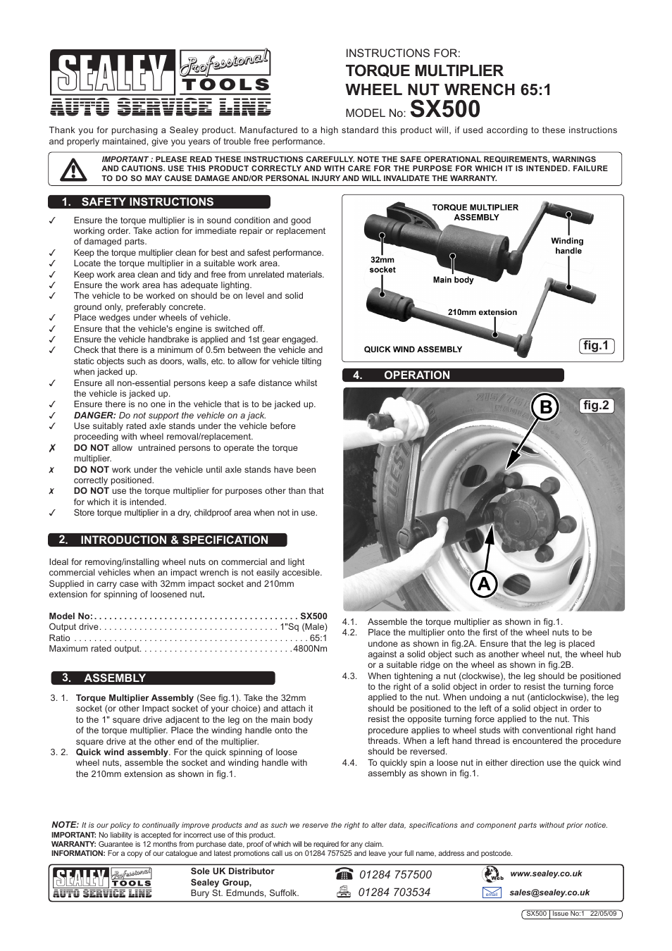 Sealey SX500 User Manual | 1 page