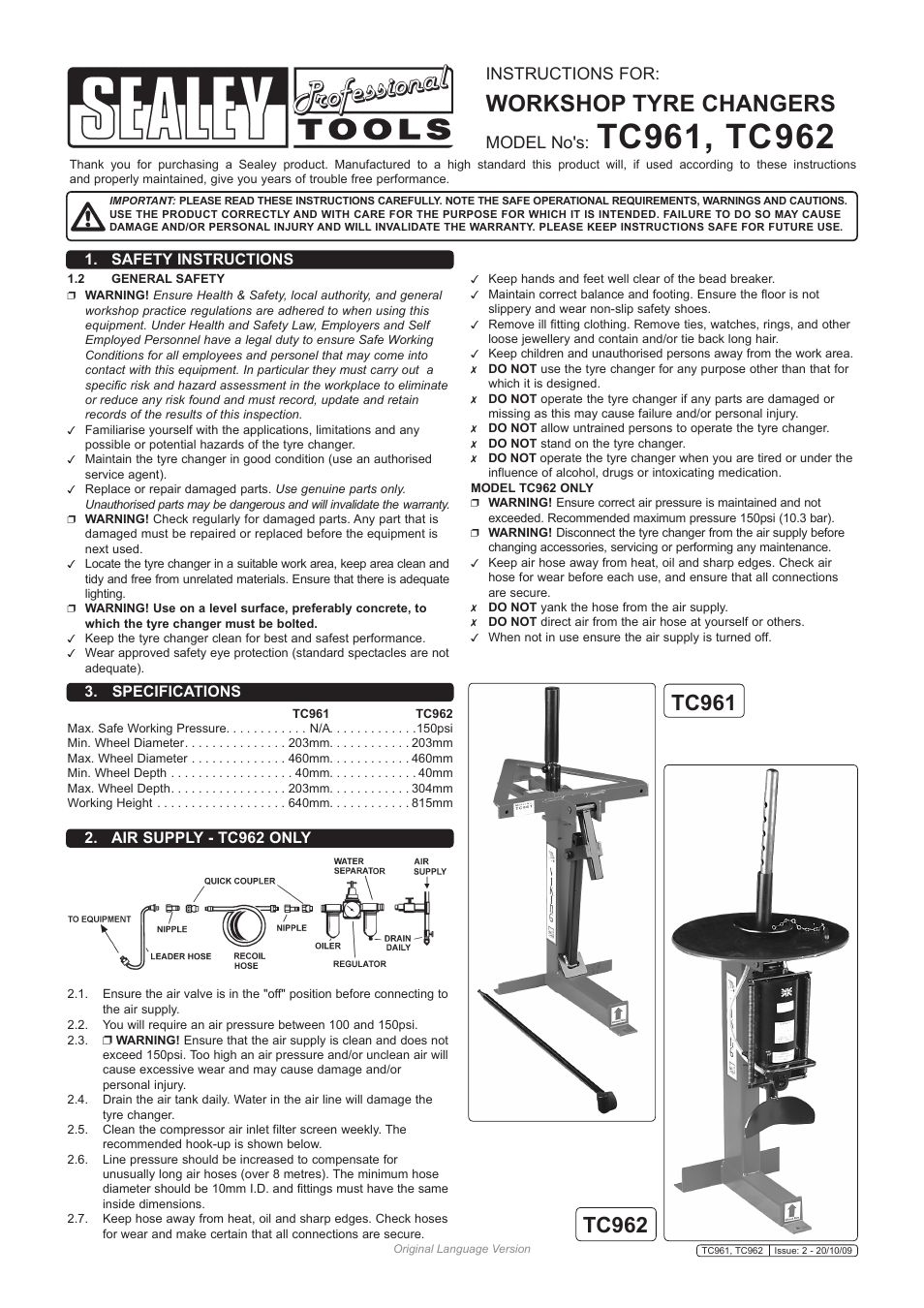 Sealey TC962 User Manual | 4 pages