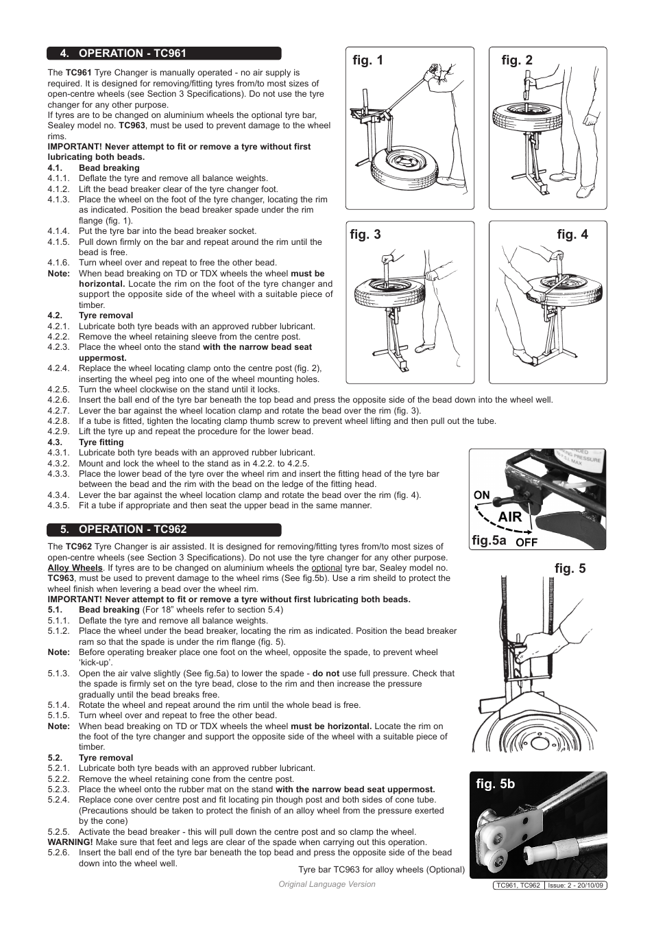 Operation - tc961, Operation - tc962 | Sealey TC962 User Manual | Page 2 / 4