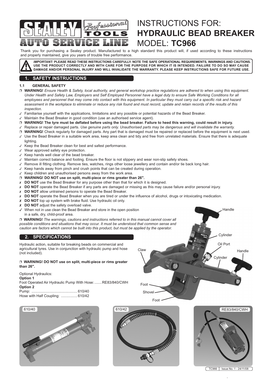 Sealey TC966 User Manual | 3 pages