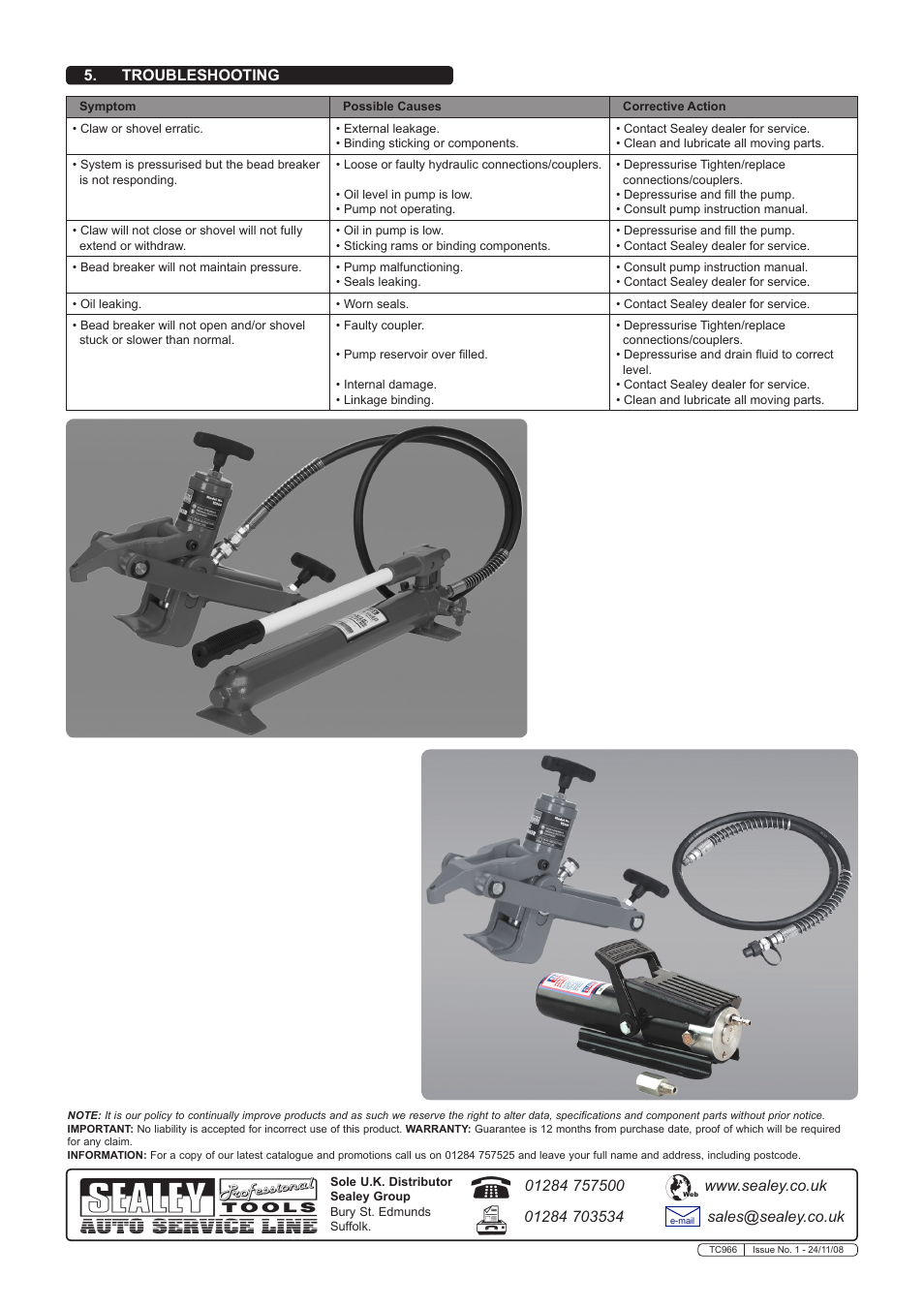 Troubleshooting | Sealey TC966 User Manual | Page 3 / 3