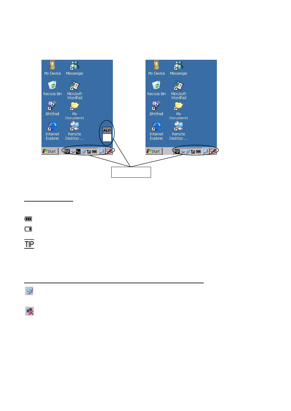 2 status indicators on the lcd, Status indicators on the lcd | Denso BHT-400B-CE User Manual | Page 44 / 180