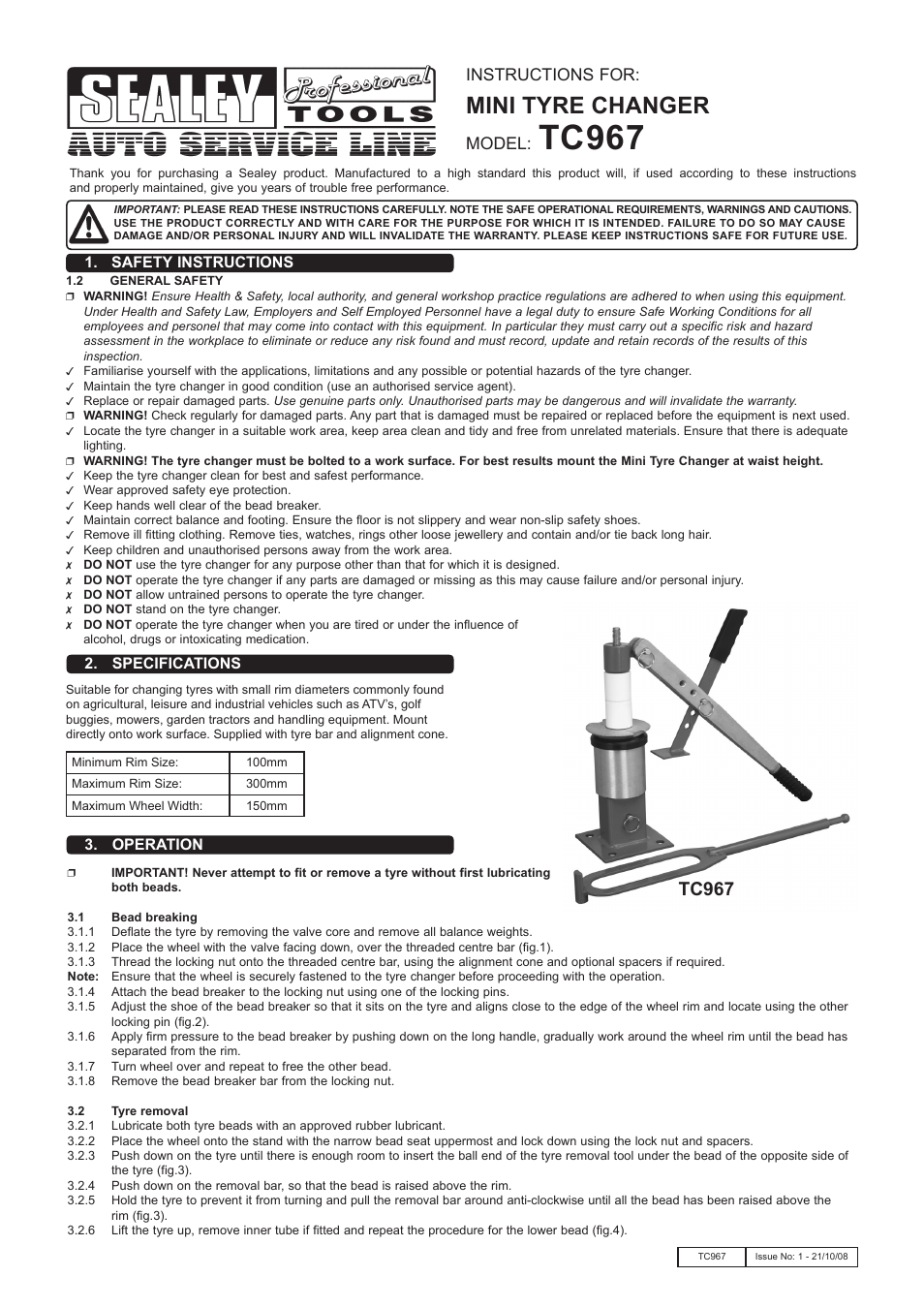 Sealey TC967 User Manual | 3 pages