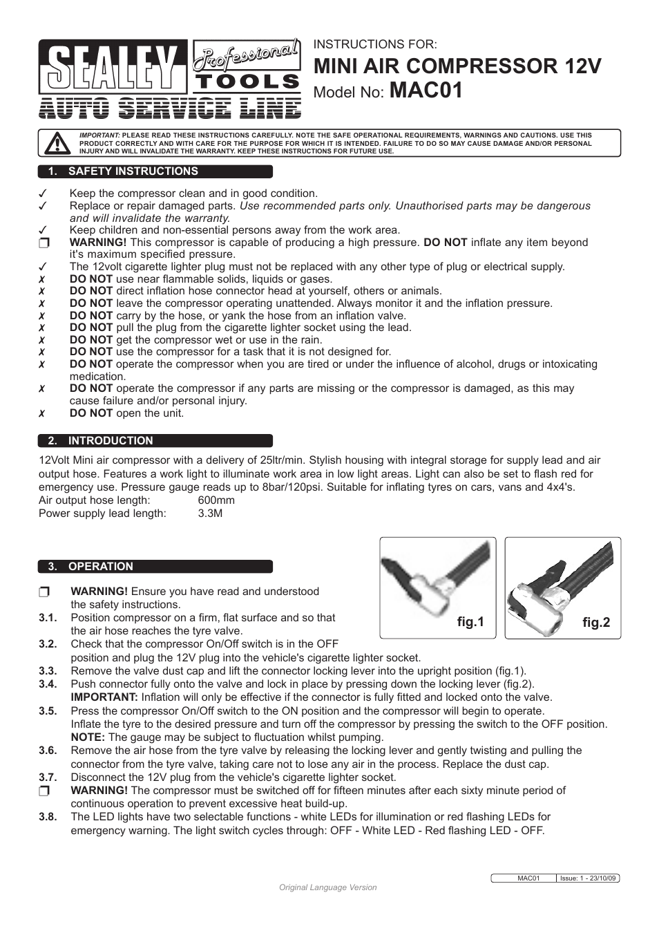 Sealey MAC01 User Manual | 2 pages