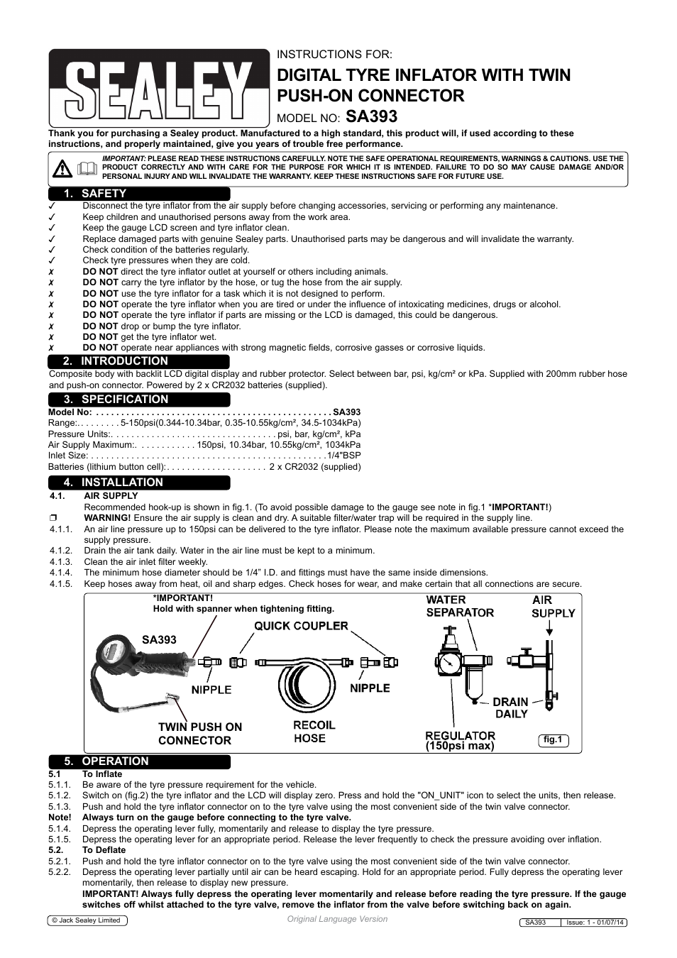 Sealey SA393 User Manual | 2 pages