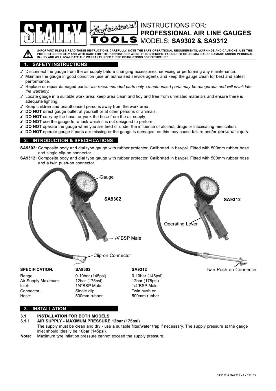 Sealey SA9302 User Manual | 2 pages