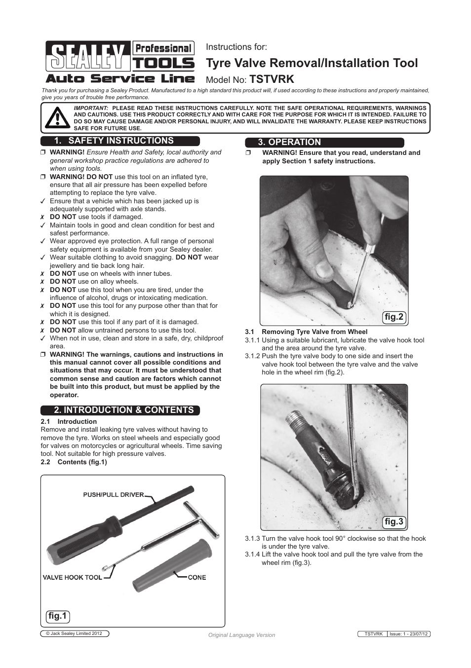 Sealey TSTVRK User Manual | 2 pages