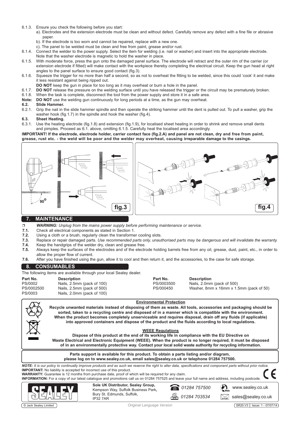 Fig.3 fig.4, Maintenance 8. consumables | Sealey SR20 User Manual | Page 3 / 3