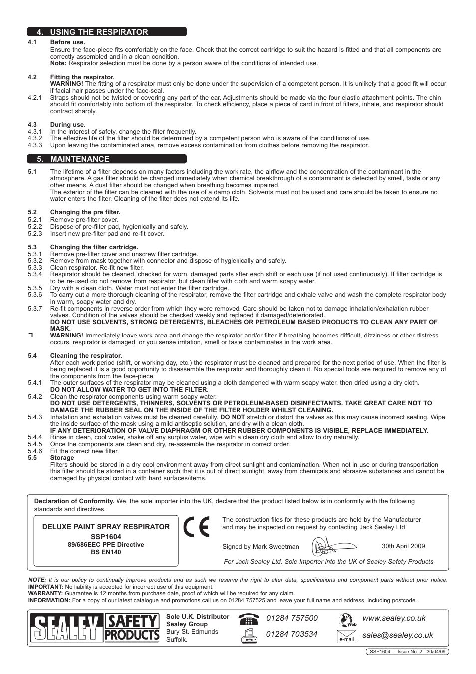 Maintenance | Sealey SSP1604 User Manual | Page 2 / 2