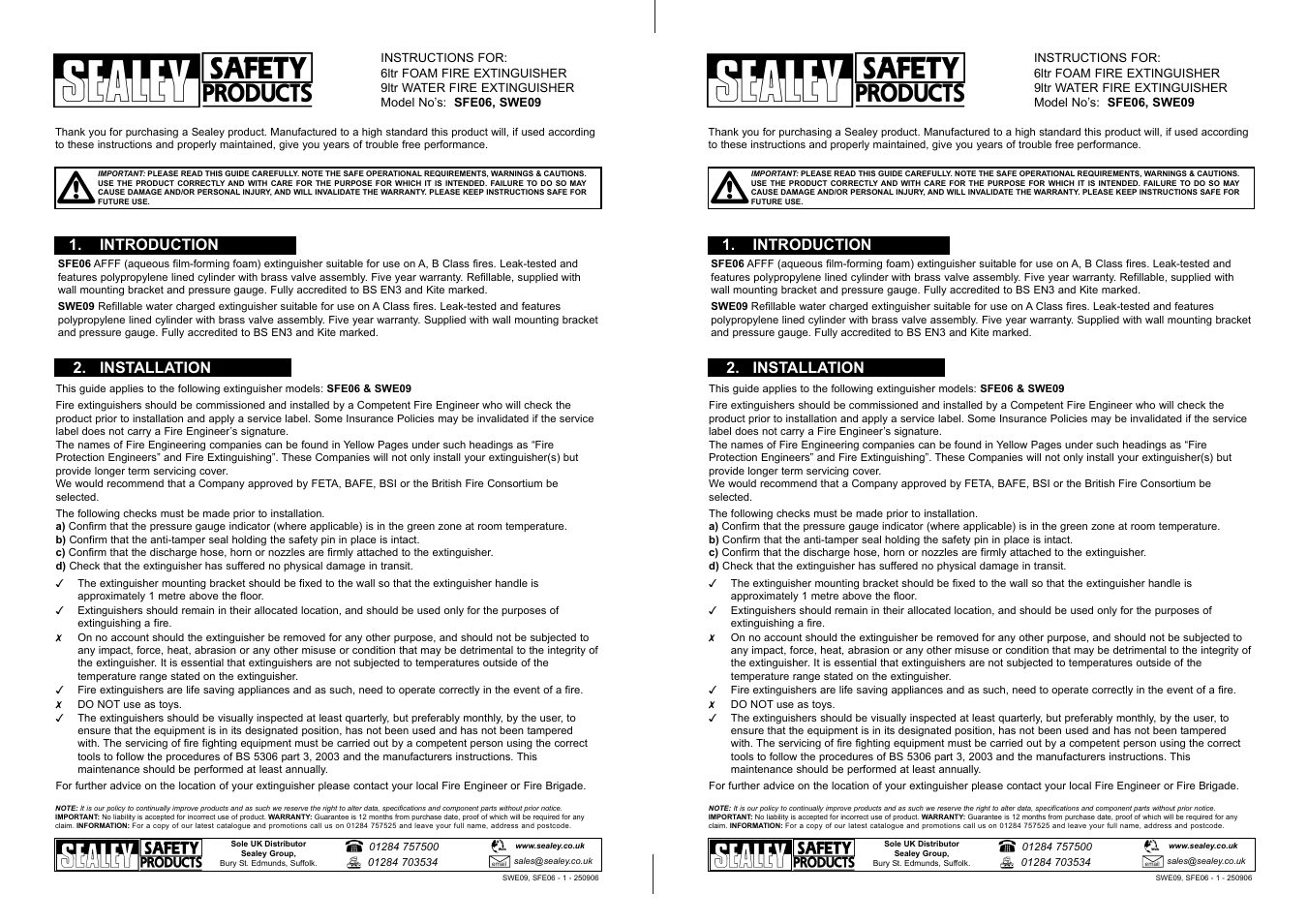 Sealey SFE06 User Manual | 1 page