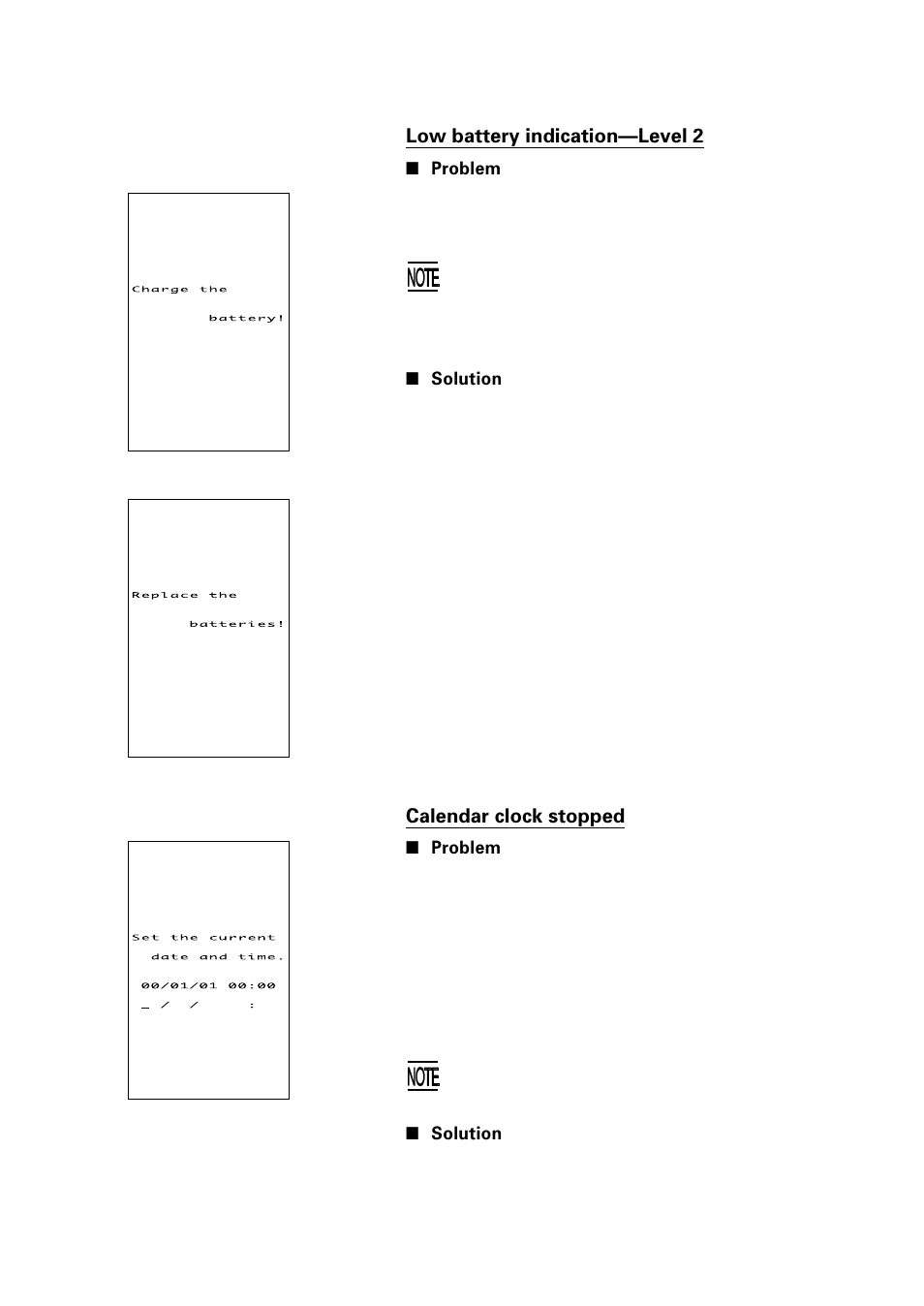 Low battery indication—level 2, Calendar clock stopped | Denso BHT-100Q User Manual | Page 146 / 208