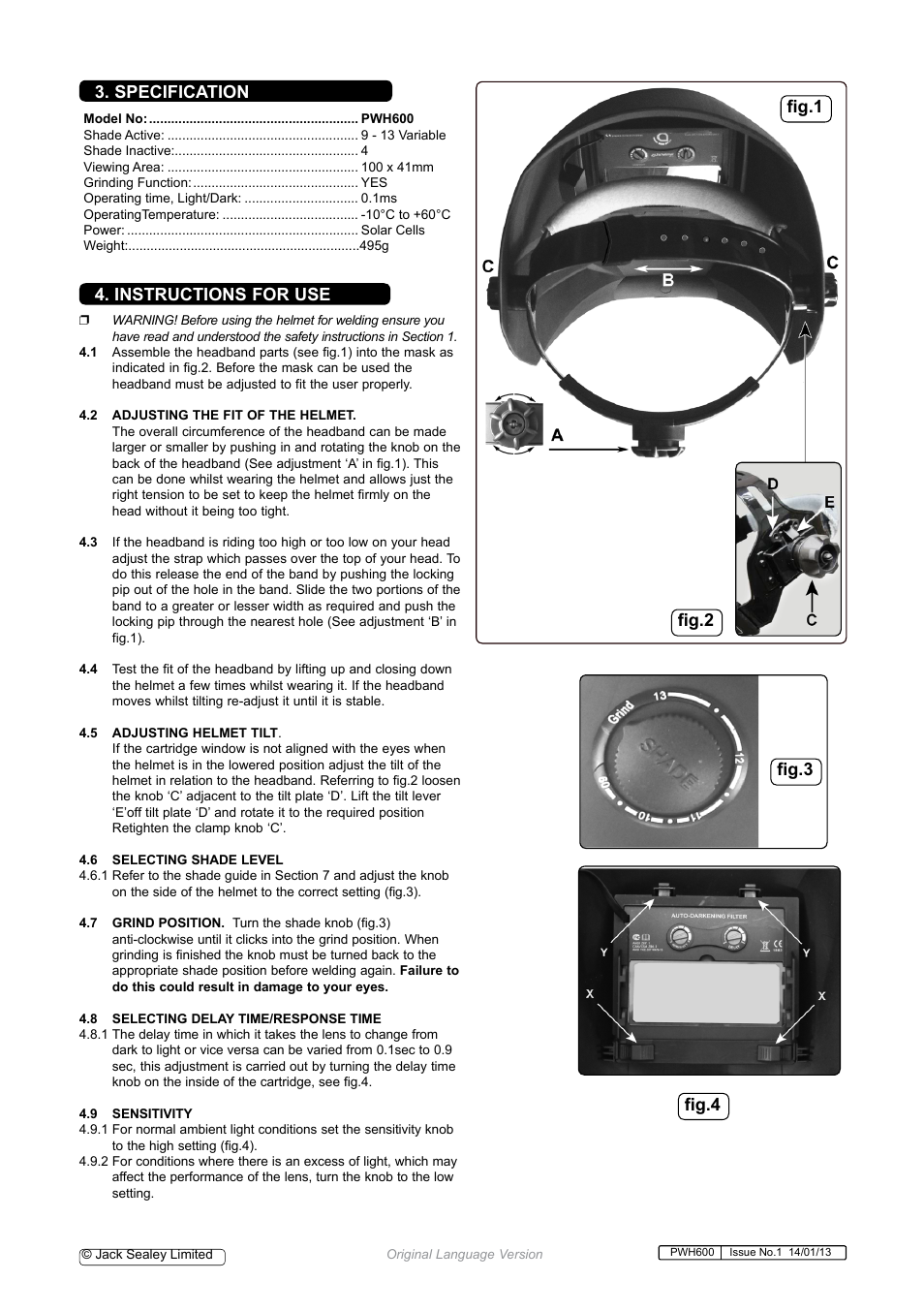 Instructions for use, Fig.3 fig.4 3. specification, Fig.1 fig.2 | Sealey PWH600 User Manual | Page 2 / 4