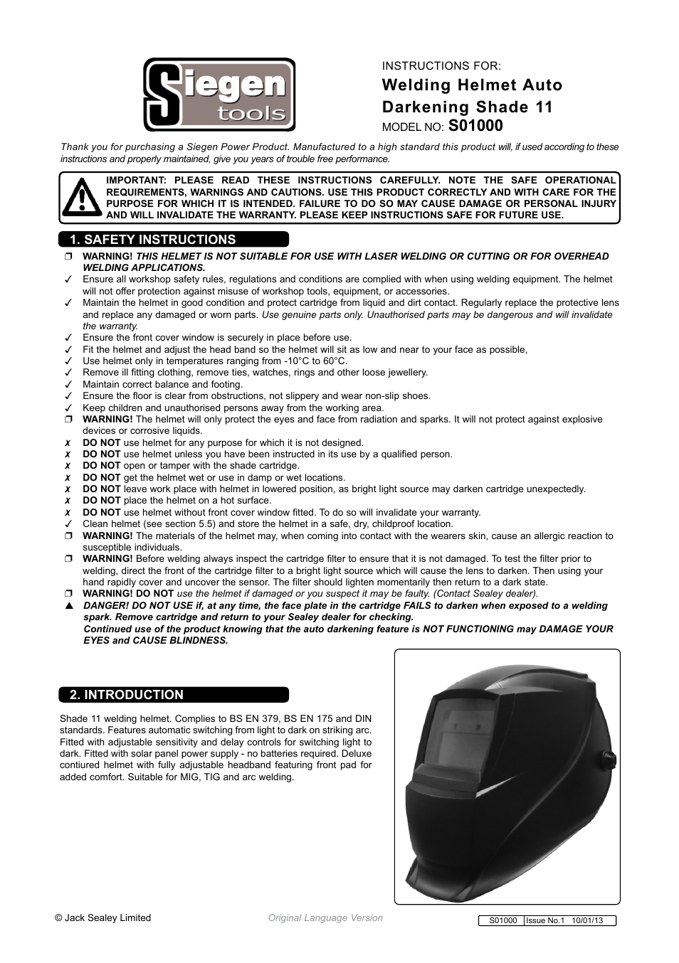 Sealey S01000 User Manual | 4 pages