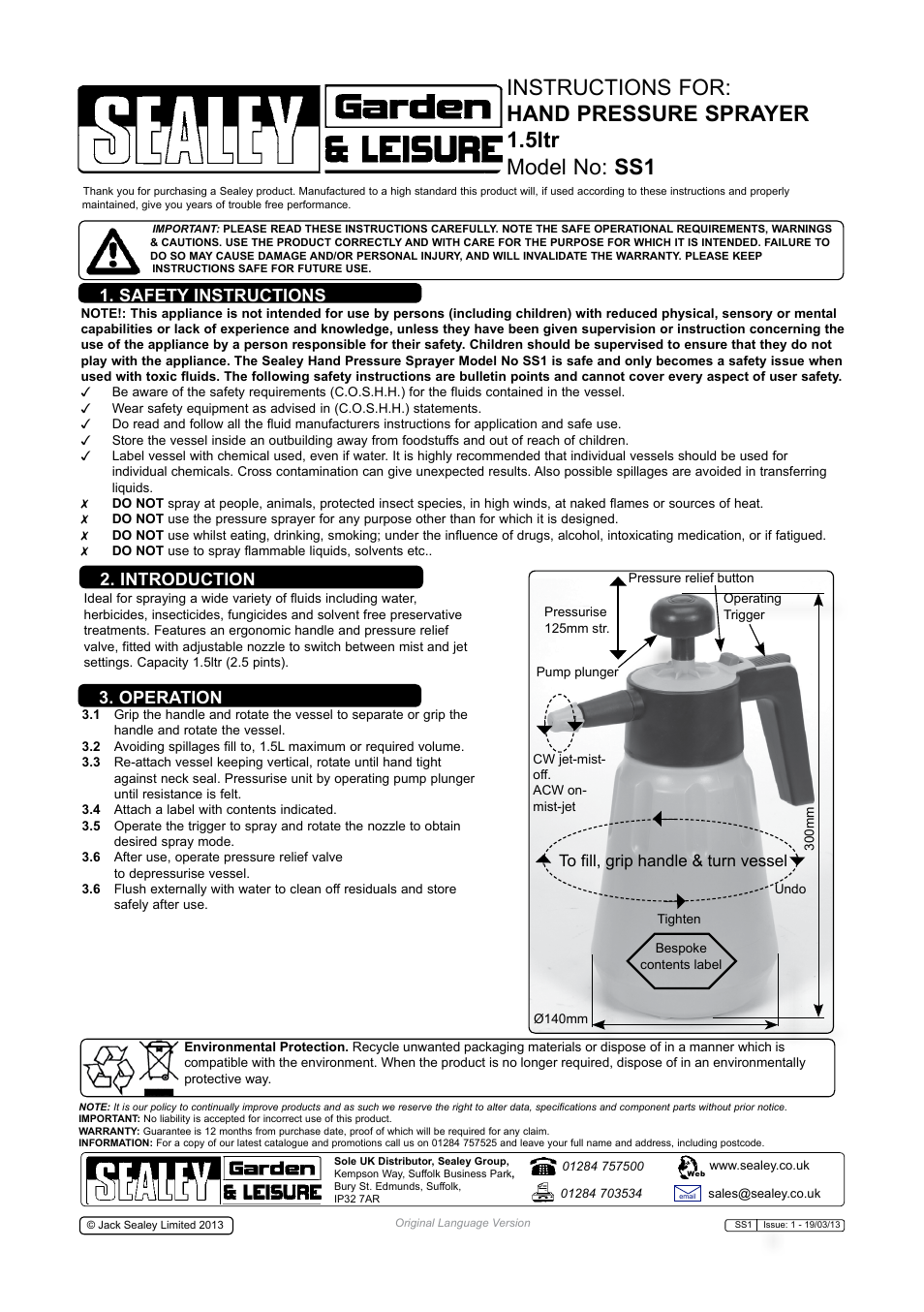 Sealey SS1 User Manual | 1 page