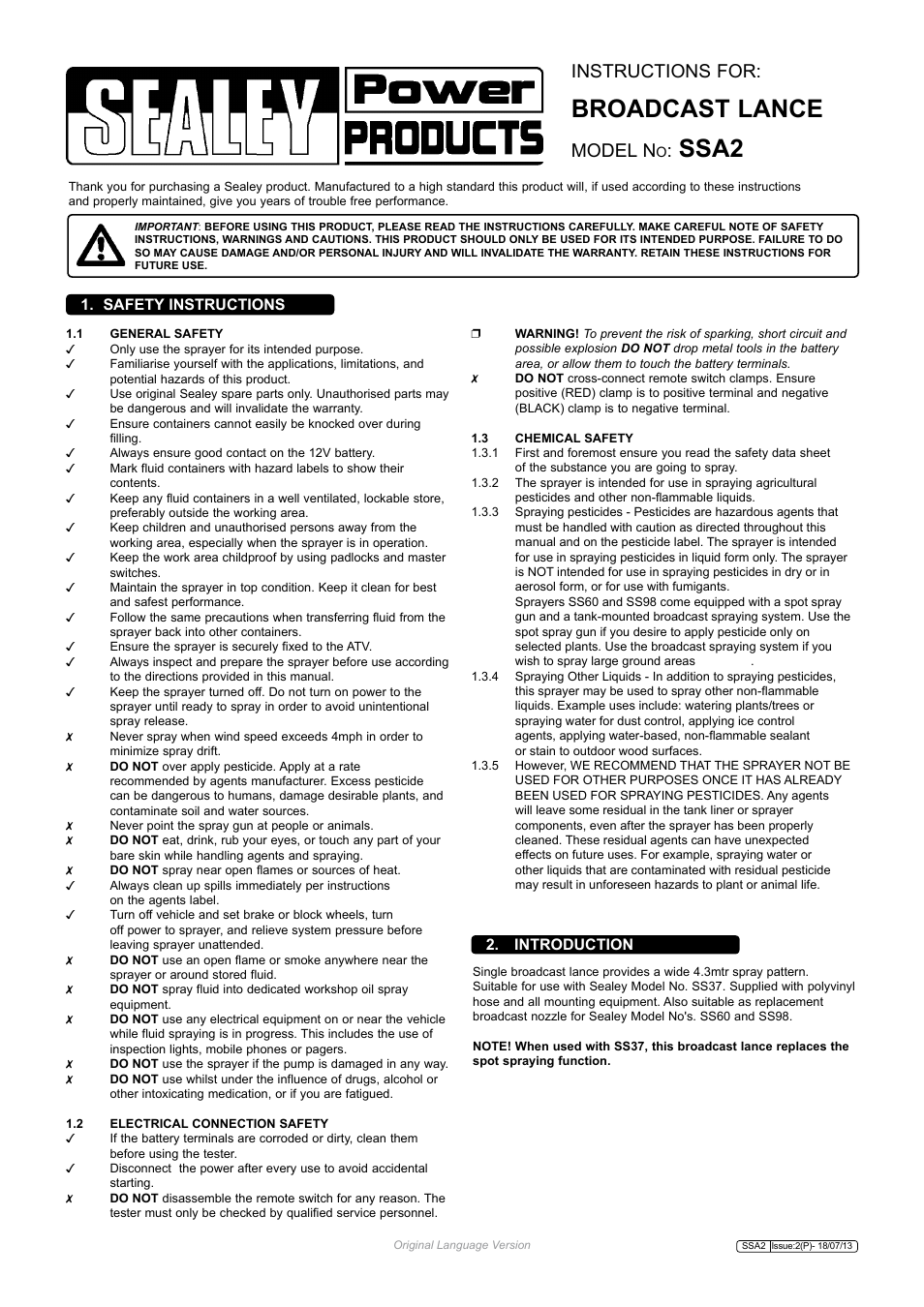 Sealey SSA2 User Manual | 3 pages