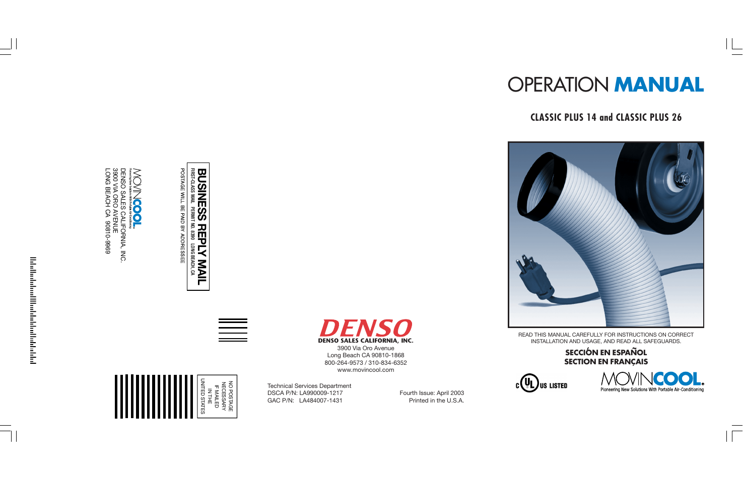 Operation manual, Business repl y mail, Classic plus 14 and classic plus 26 | Denso CLASSIC PLUS 14 User Manual | Page 26 / 26