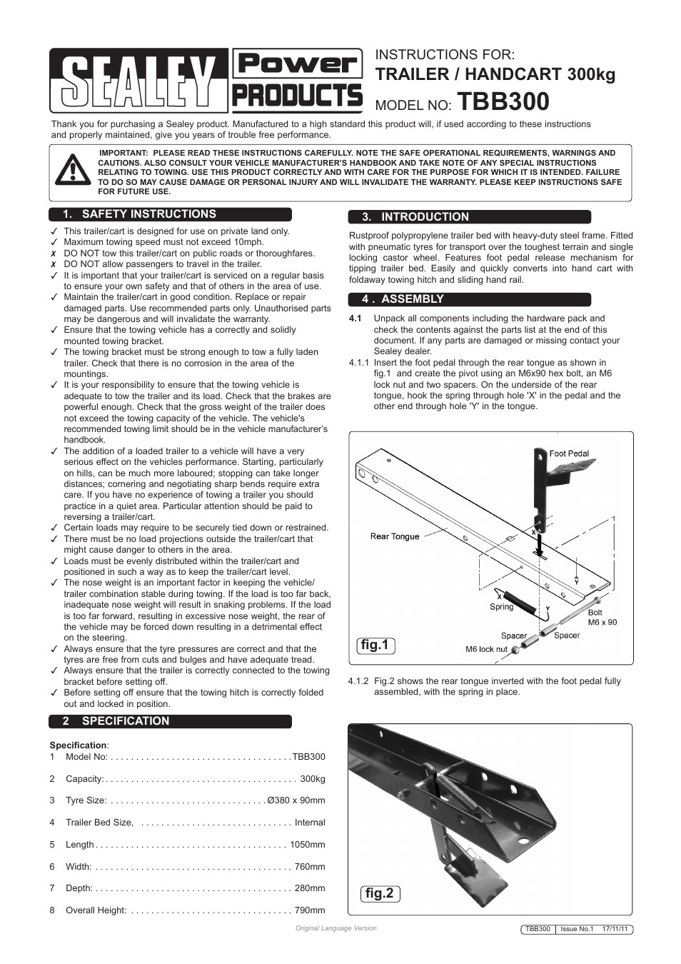 Sealey TBB300 User Manual | 4 pages