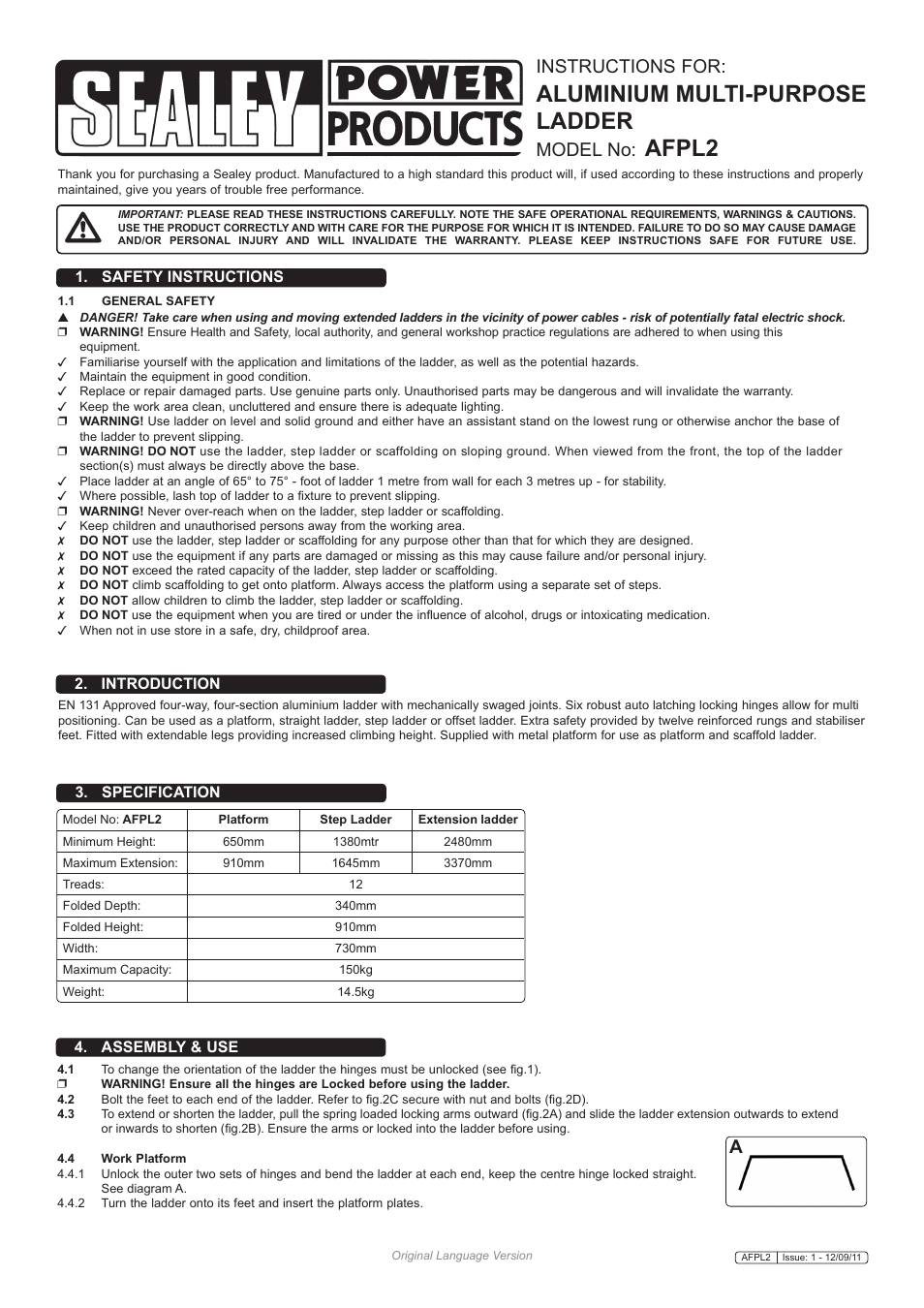 Sealey AFPL2 User Manual | 2 pages