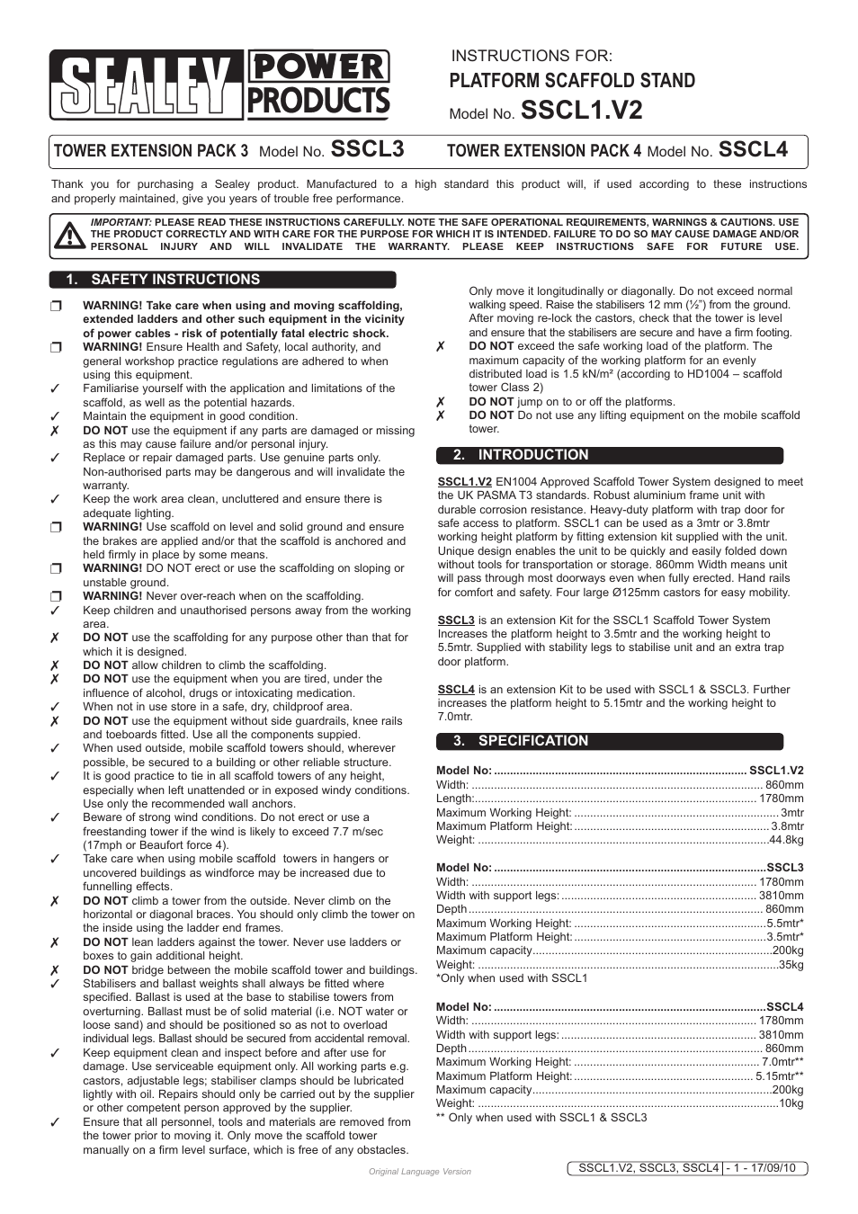 Sealey SSCL3 User Manual | 8 pages