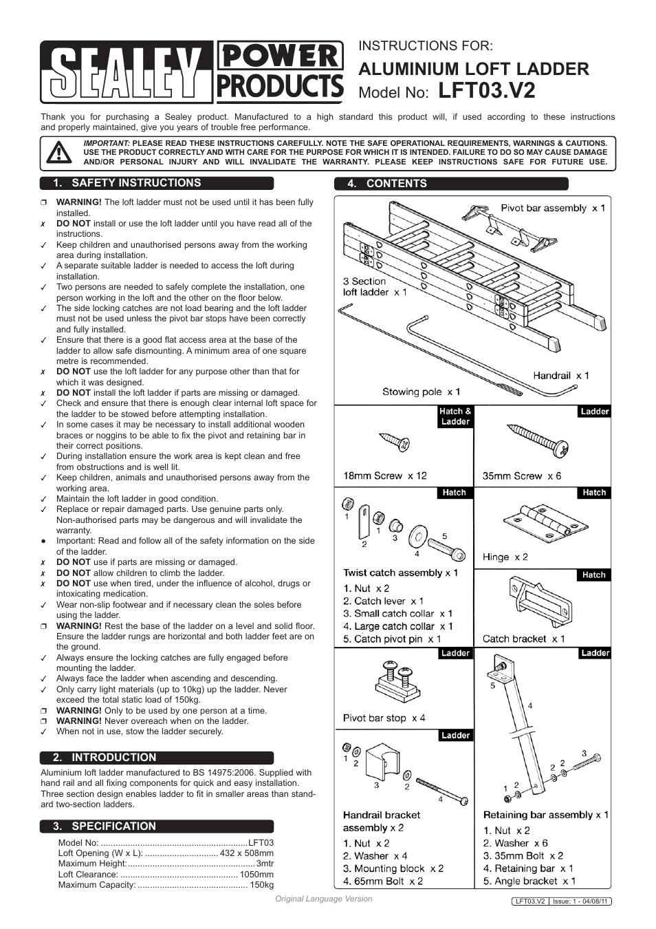 Sealey LFT03 User Manual | 5 pages