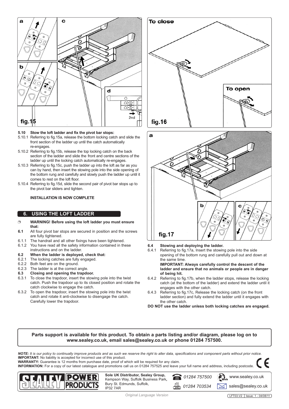 Using the loft ladder | Sealey LFT03 User Manual | Page 5 / 5