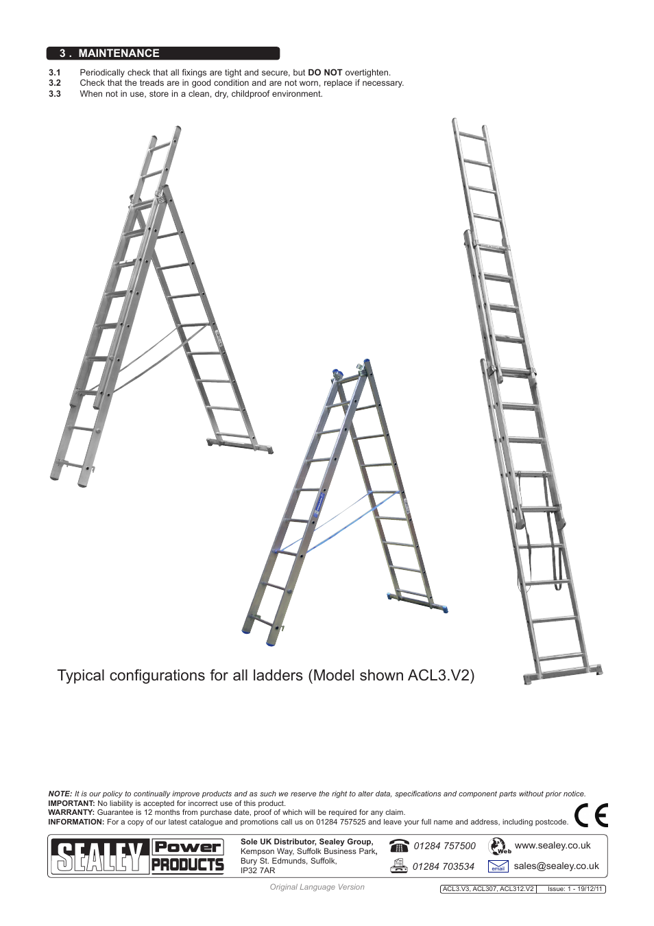 3 . maintenance | Sealey ACL3 User Manual | Page 2 / 2