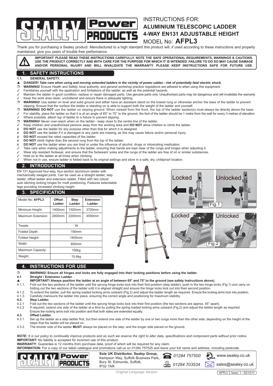 Sealey AFPL3 User Manual | 1 page