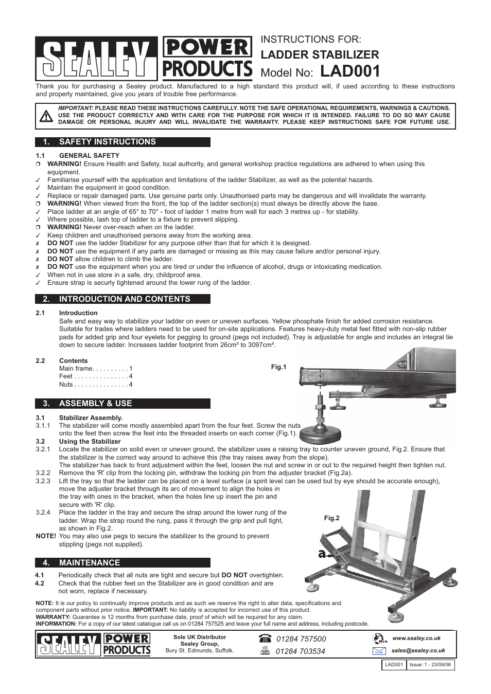 Sealey LAD001 User Manual | 1 page