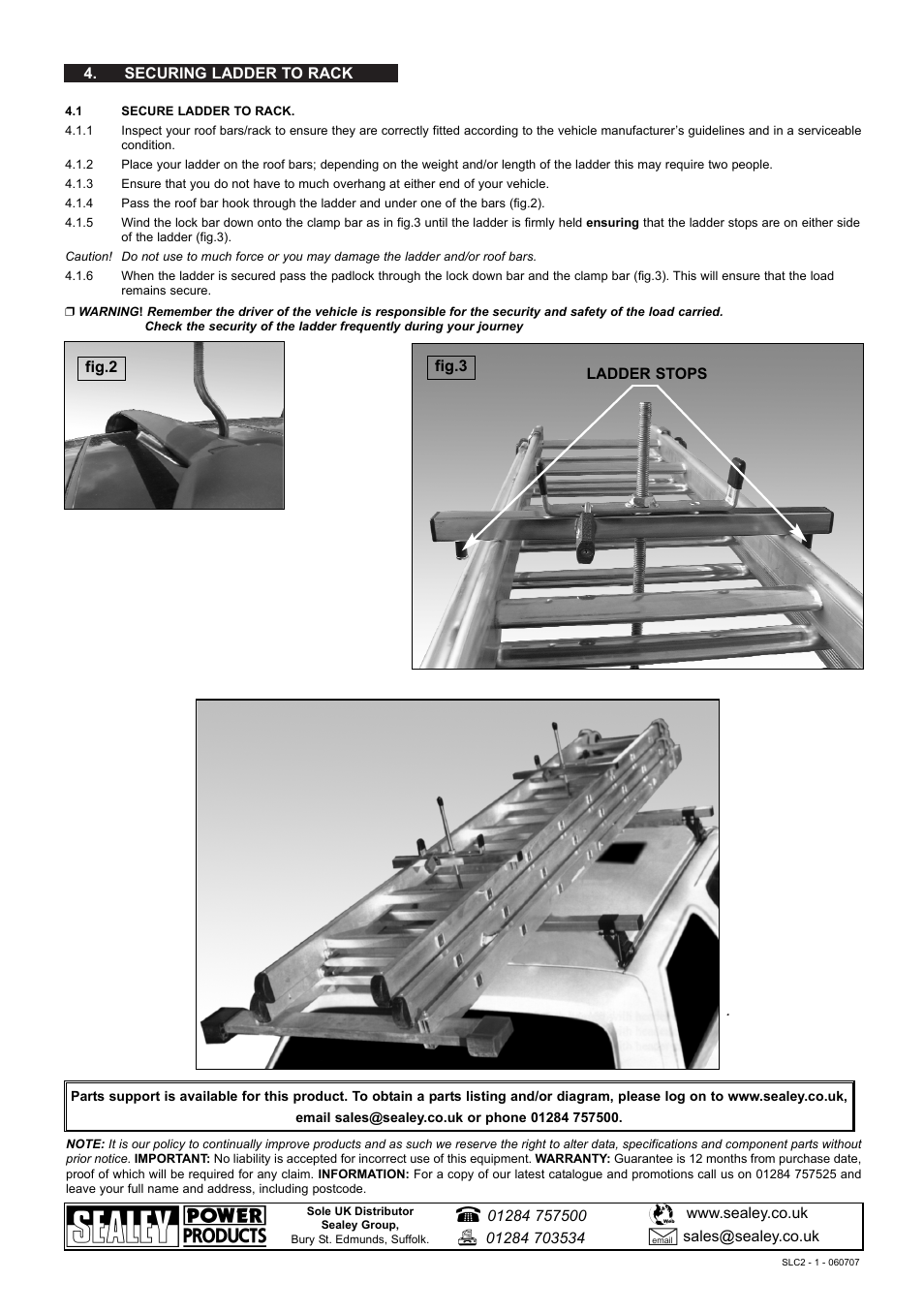 Securing ladder to rack, Fig.2 fig.3 | Sealey SLC2 User Manual | Page 2 / 2