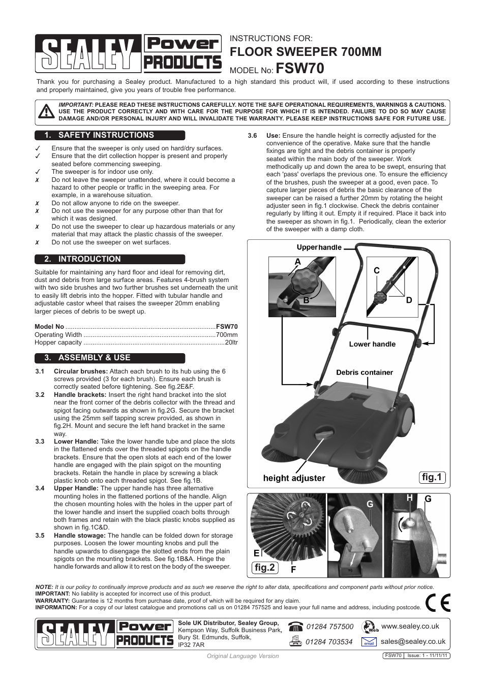 Sealey FSW70 User Manual | 2 pages