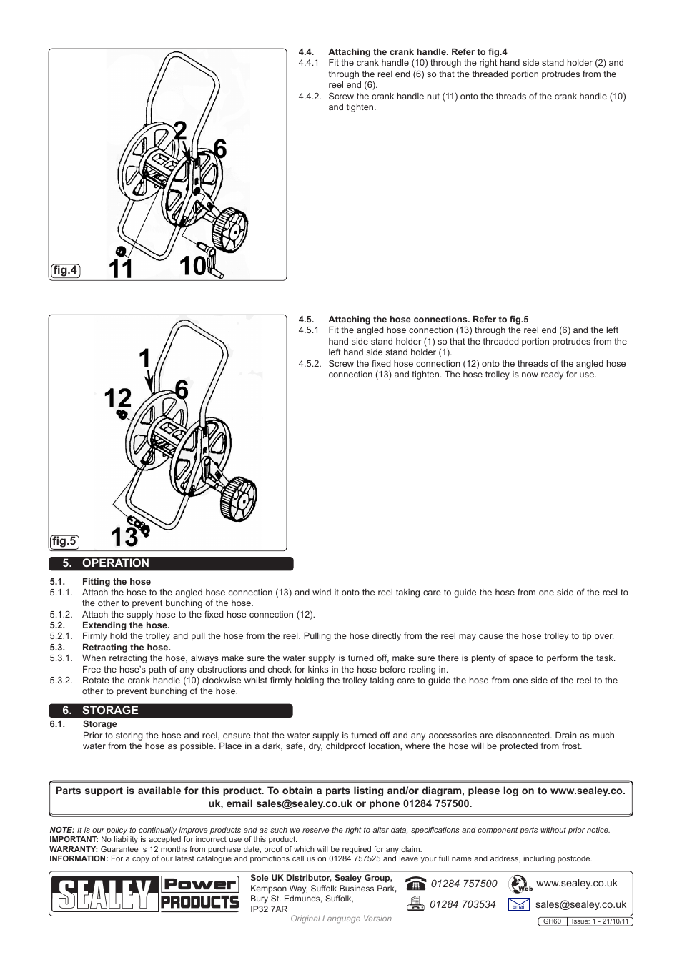 Operation fig.4 fig.5, Storage | Sealey GH60 User Manual | Page 3 / 3