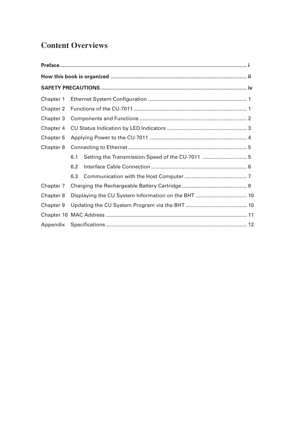 Content overviews | Denso CU-7011 User Manual | Page 10 / 23