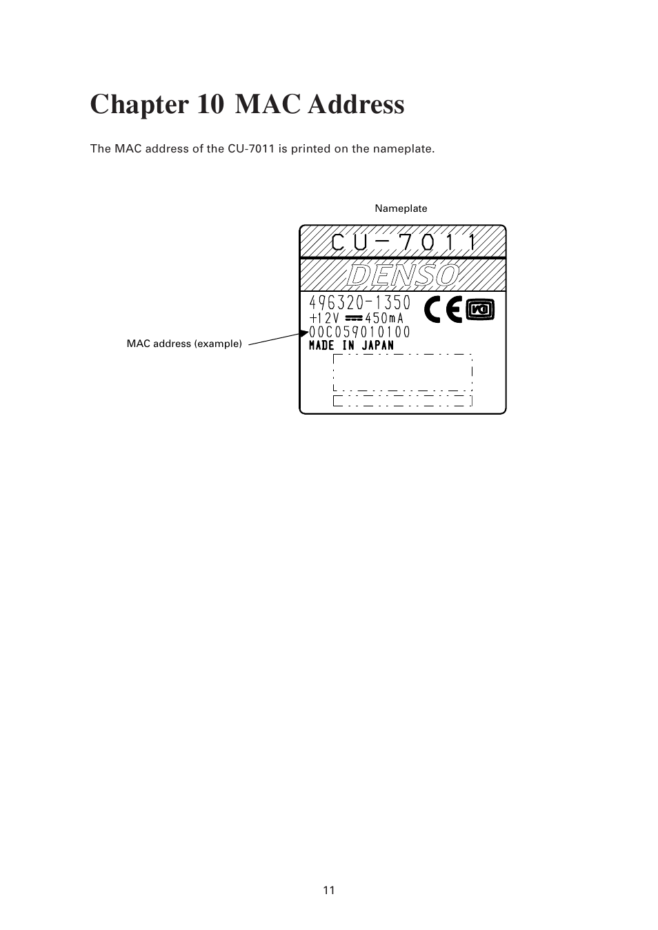 Chapter 10 remote wakeup, Chapter 10, Mac address | Chapter 10 mac address | Denso CU-7011 User Manual | Page 21 / 23