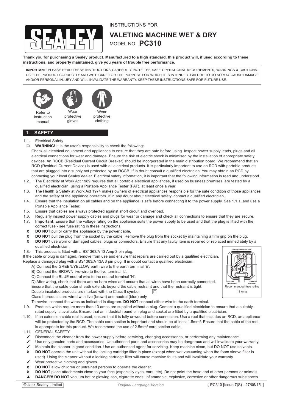 Sealey PC310 User Manual | 8 pages