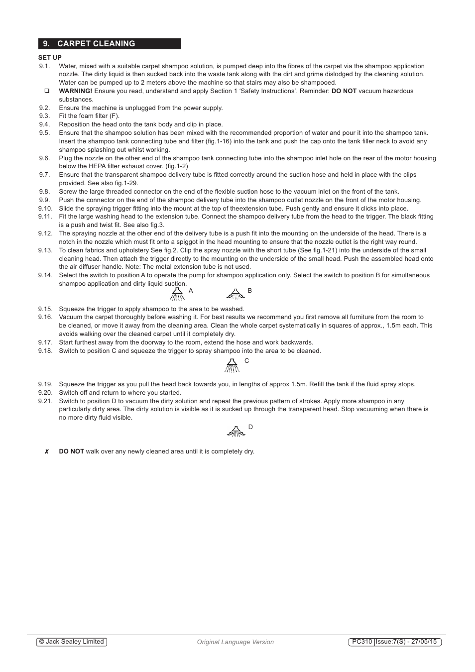 Carpet cleaning | Sealey PC310 User Manual | Page 5 / 8